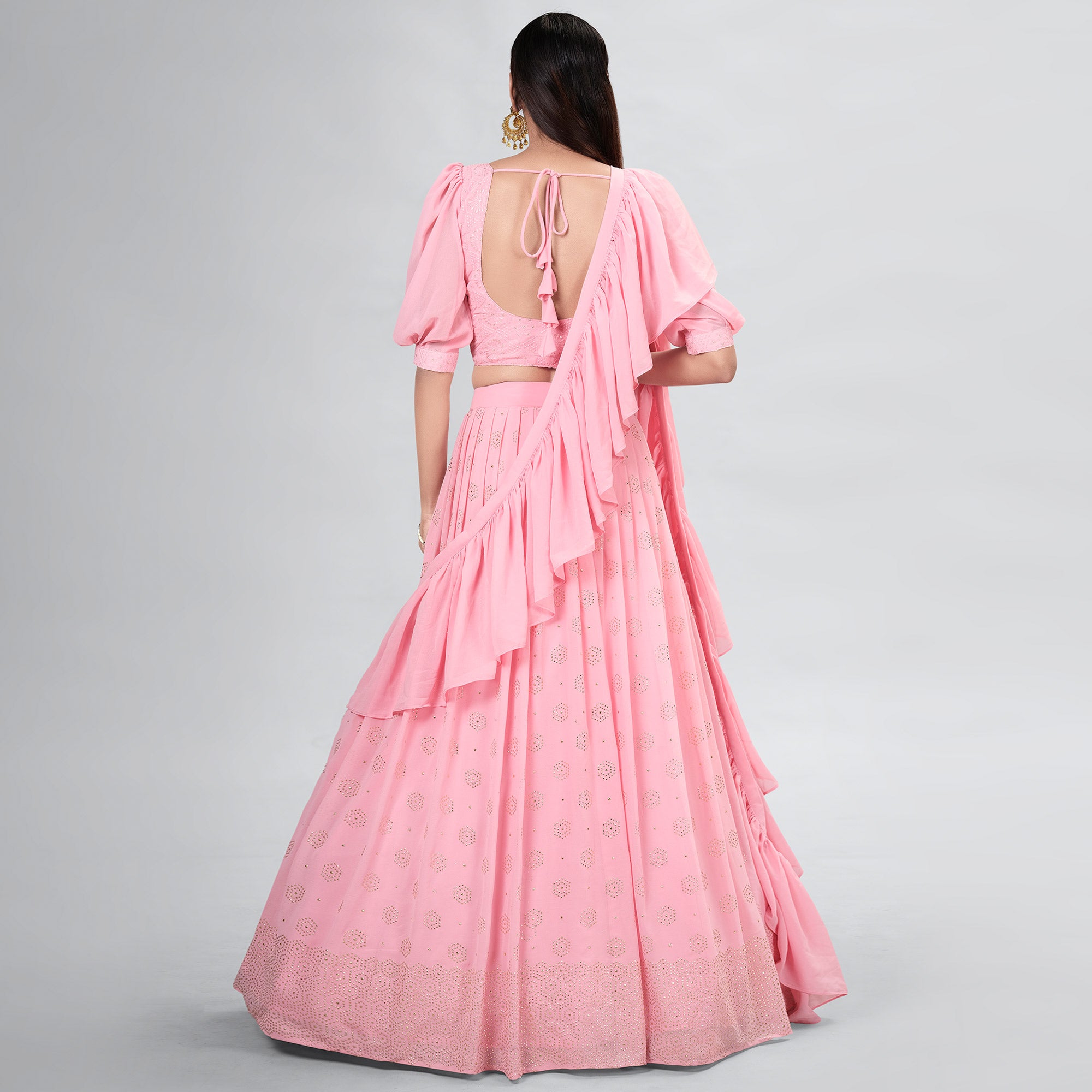 Pink Embellished With Embroidered Georgette Lehenga Choli