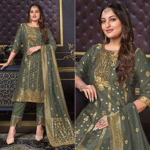 Grey Woven Banarasi Silk Salwar Suit