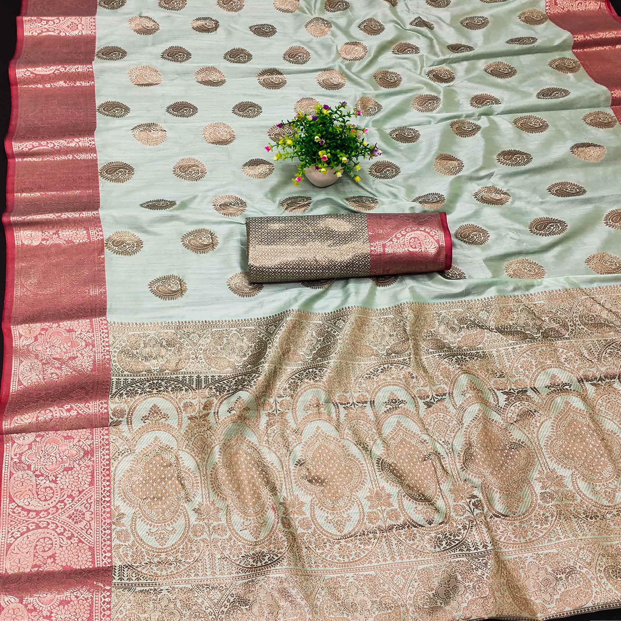 Sea Green Woven Kanjivaram Silk Saree