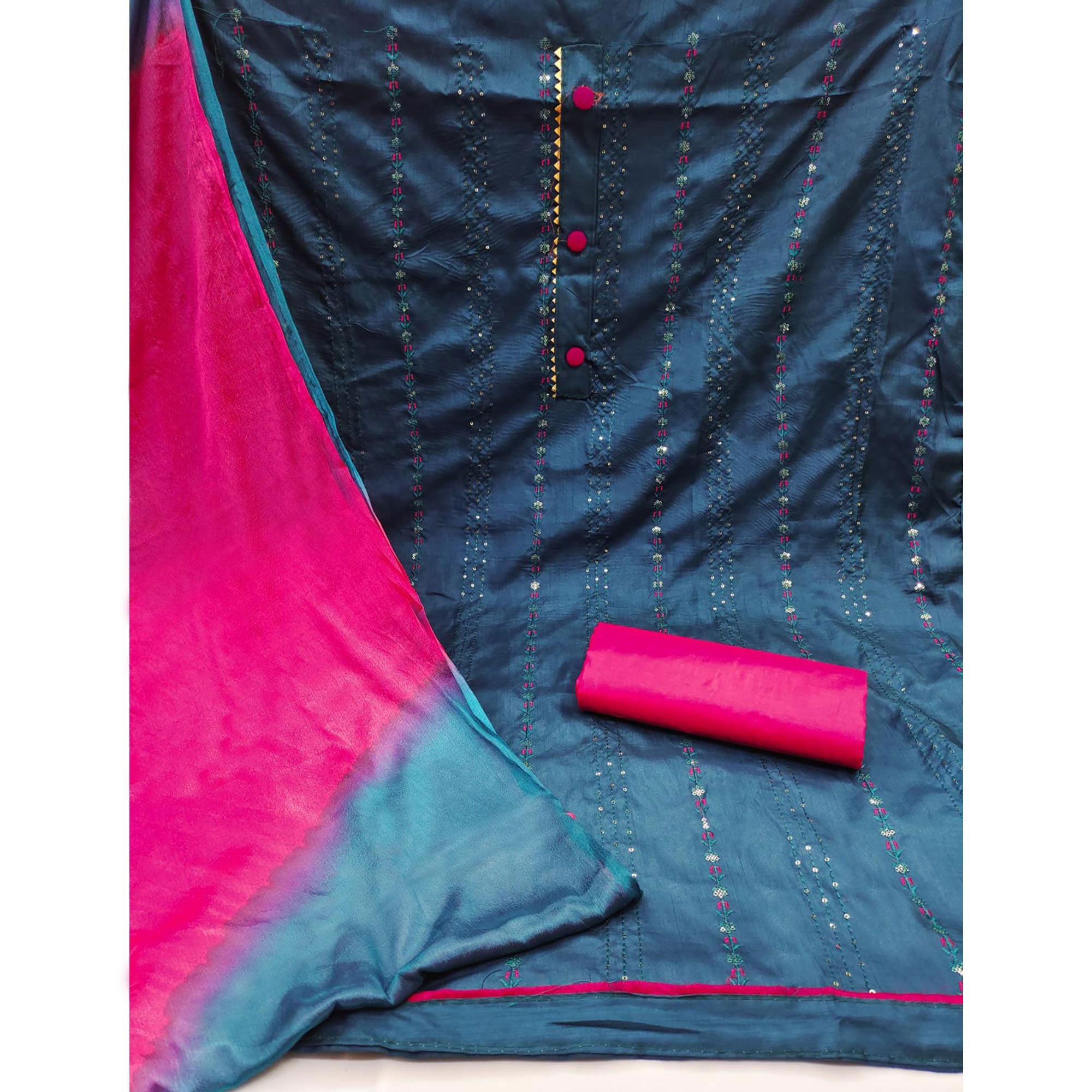 Morpich Sequins Embroidered Raw Silk Dress Material