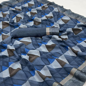 Blue Geometric Printed Georgette Saree