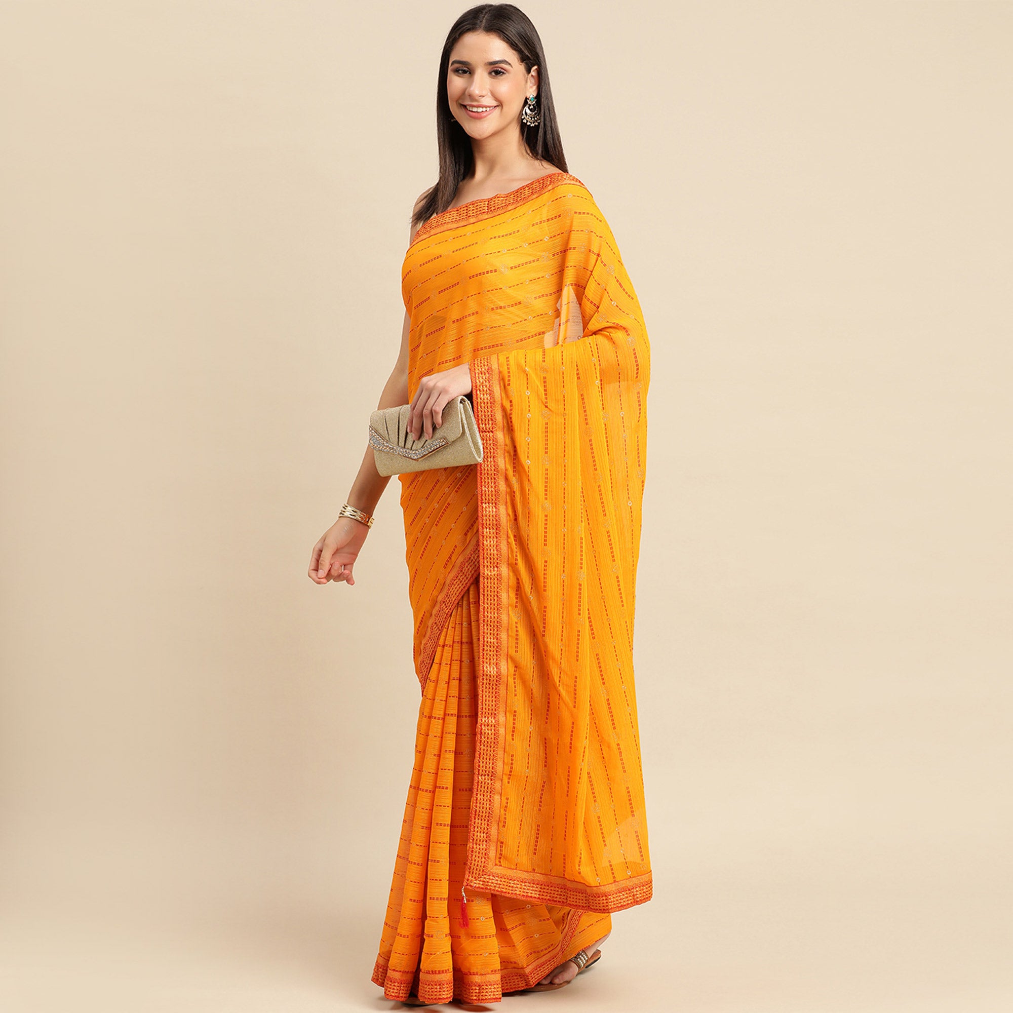Yellow Foil Printed Zomato Saree