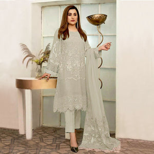 Grey Embroidered Georgette Pakistani Suit