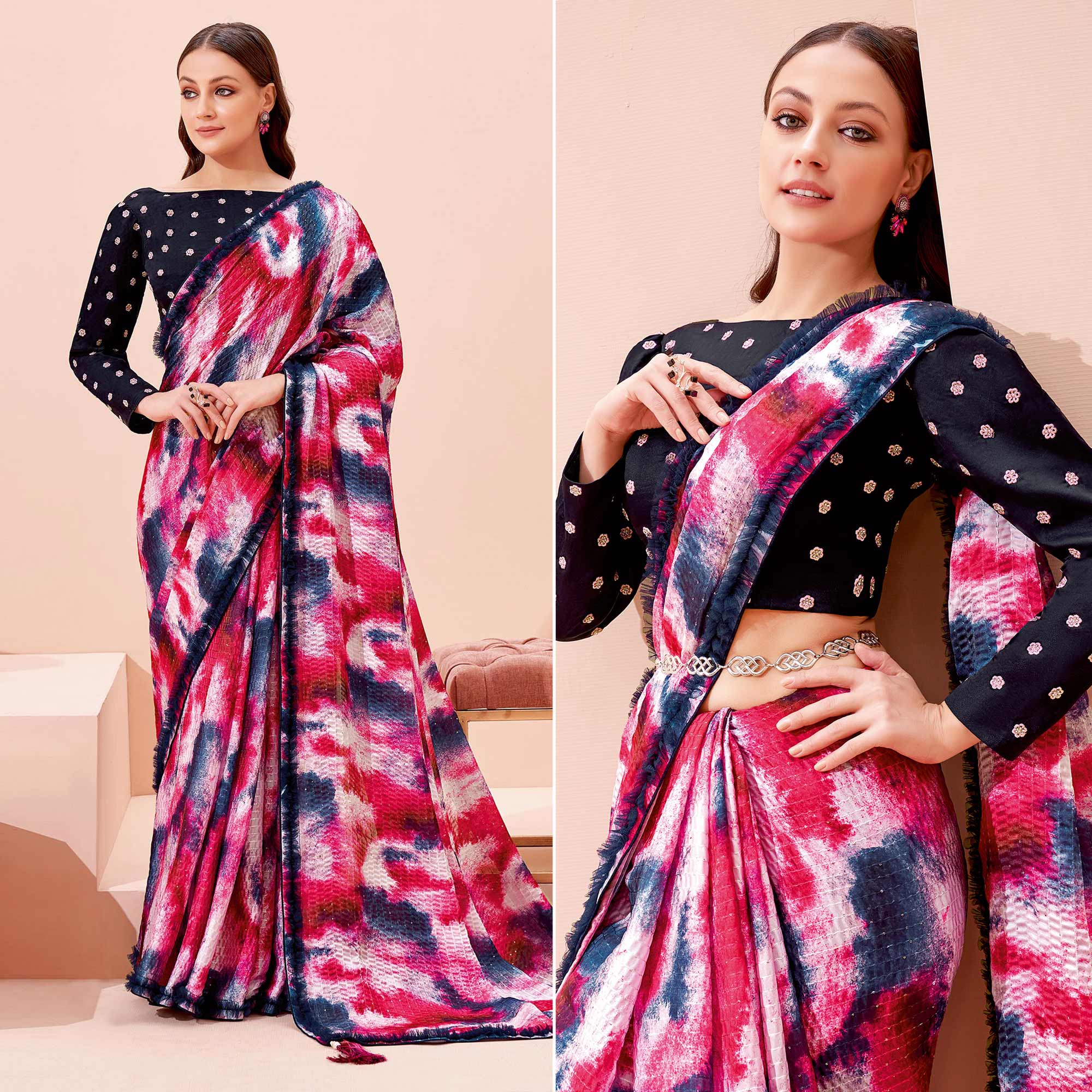Multicolor Printed With Embroidered Georgette Saree