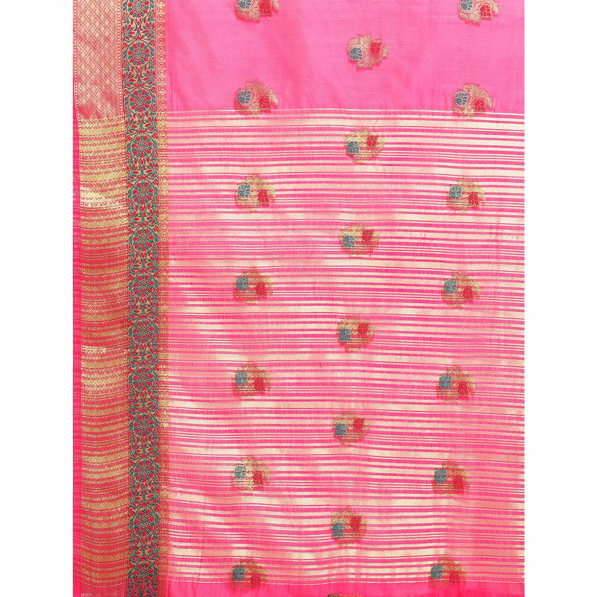 Rani Pink Woven Organza Saree