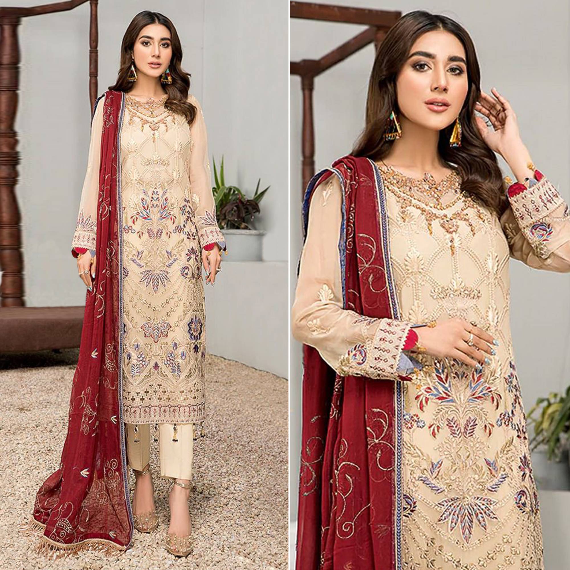Chikoo Embroidered Georgette Pakistani Suit