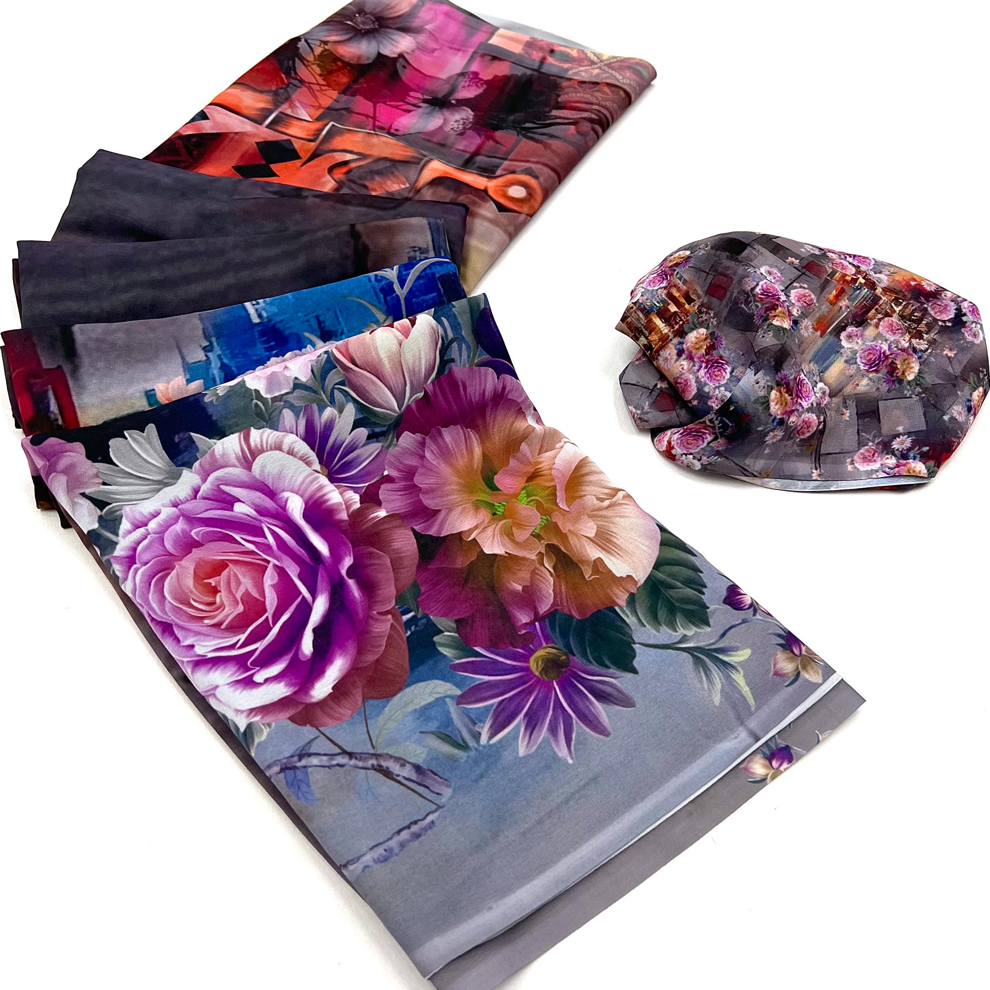 Multicolor Digital Floral Printed Georgette Saree