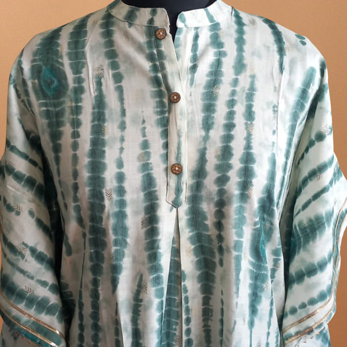 White & Green Printed With Gota Patti Work Rayon Kaftan Top