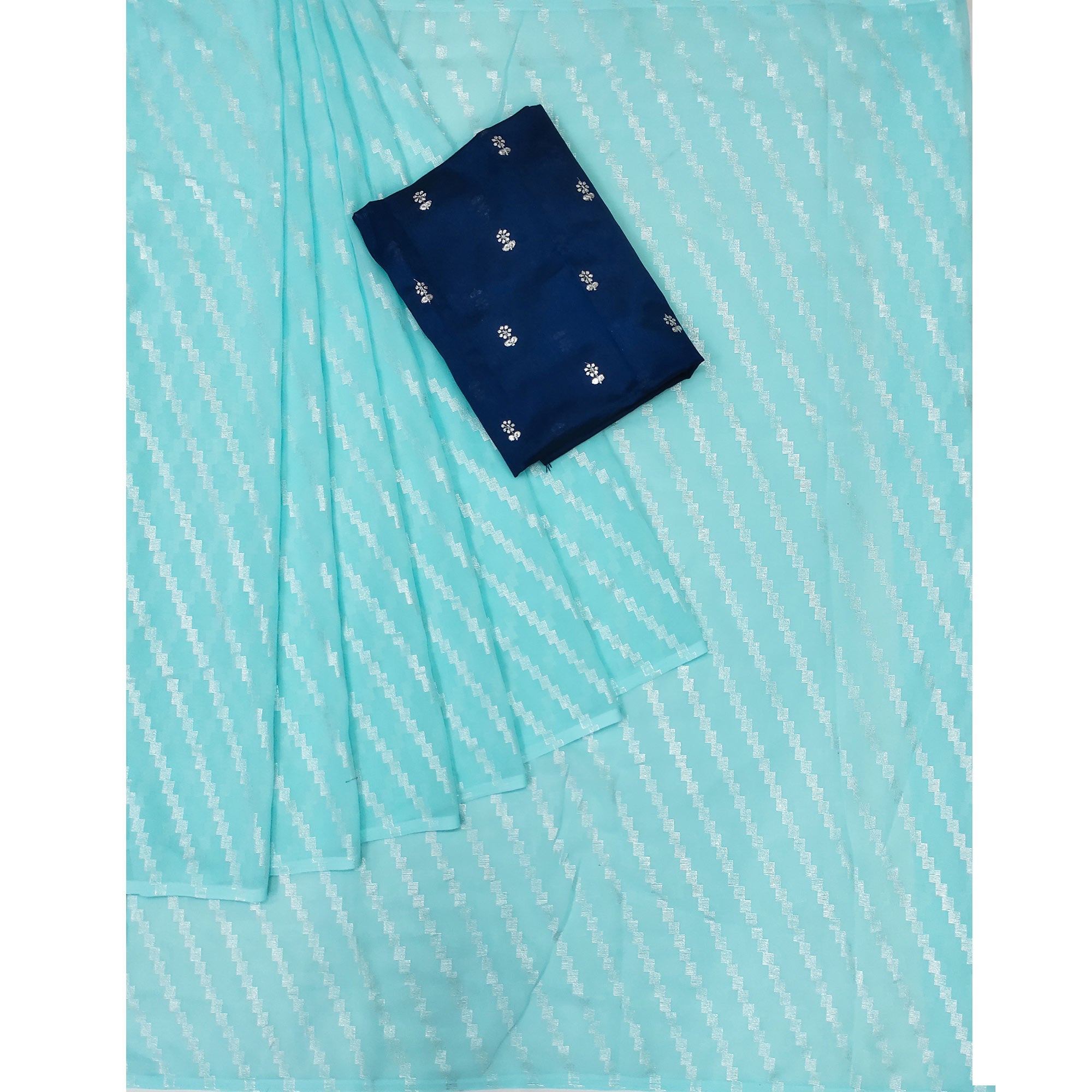 Blue Foil Printed Georgette Saree