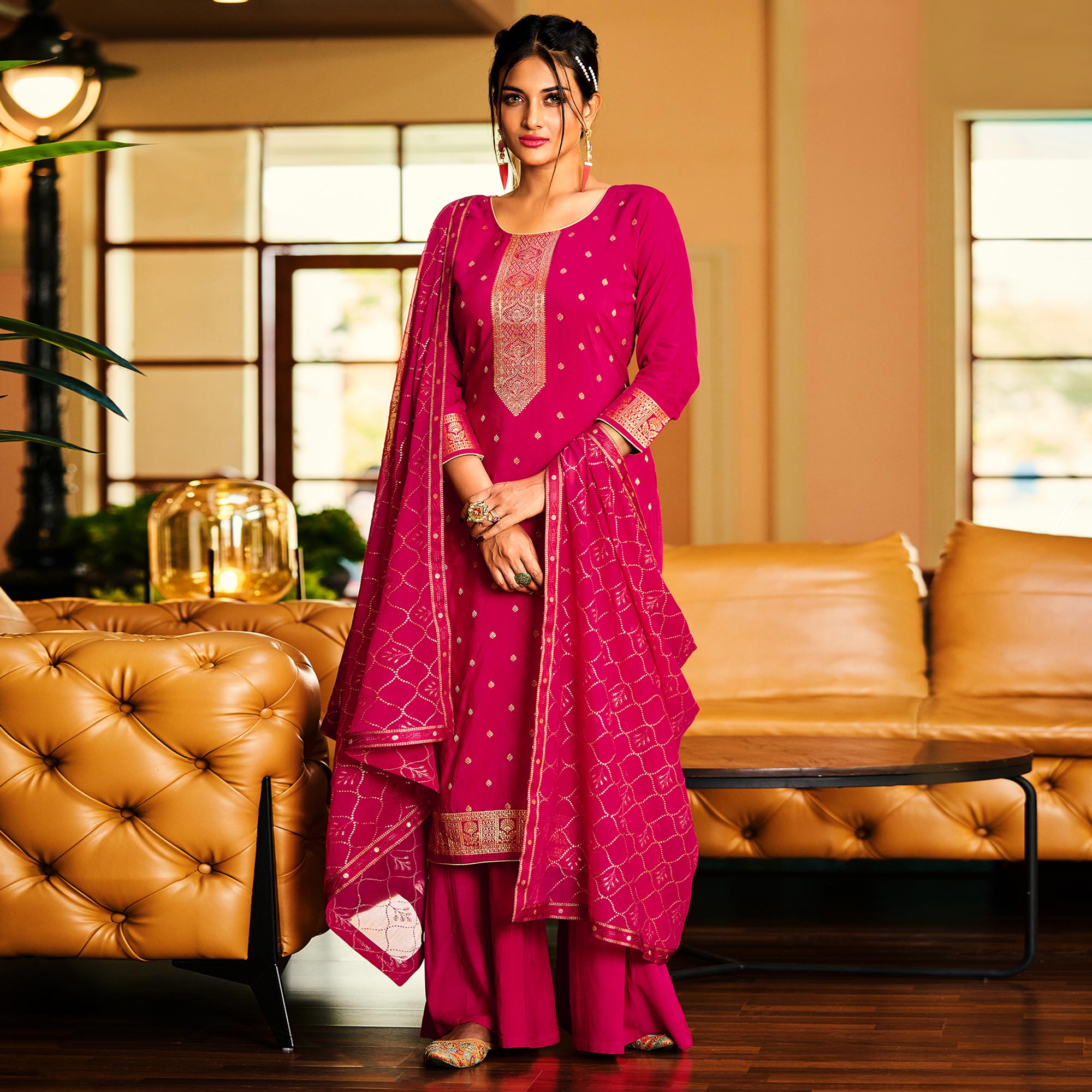 Rani Pink Woven Muslin Palazzo Suit
