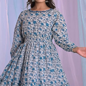 Blue Floral Printed Pure Cotton Dress