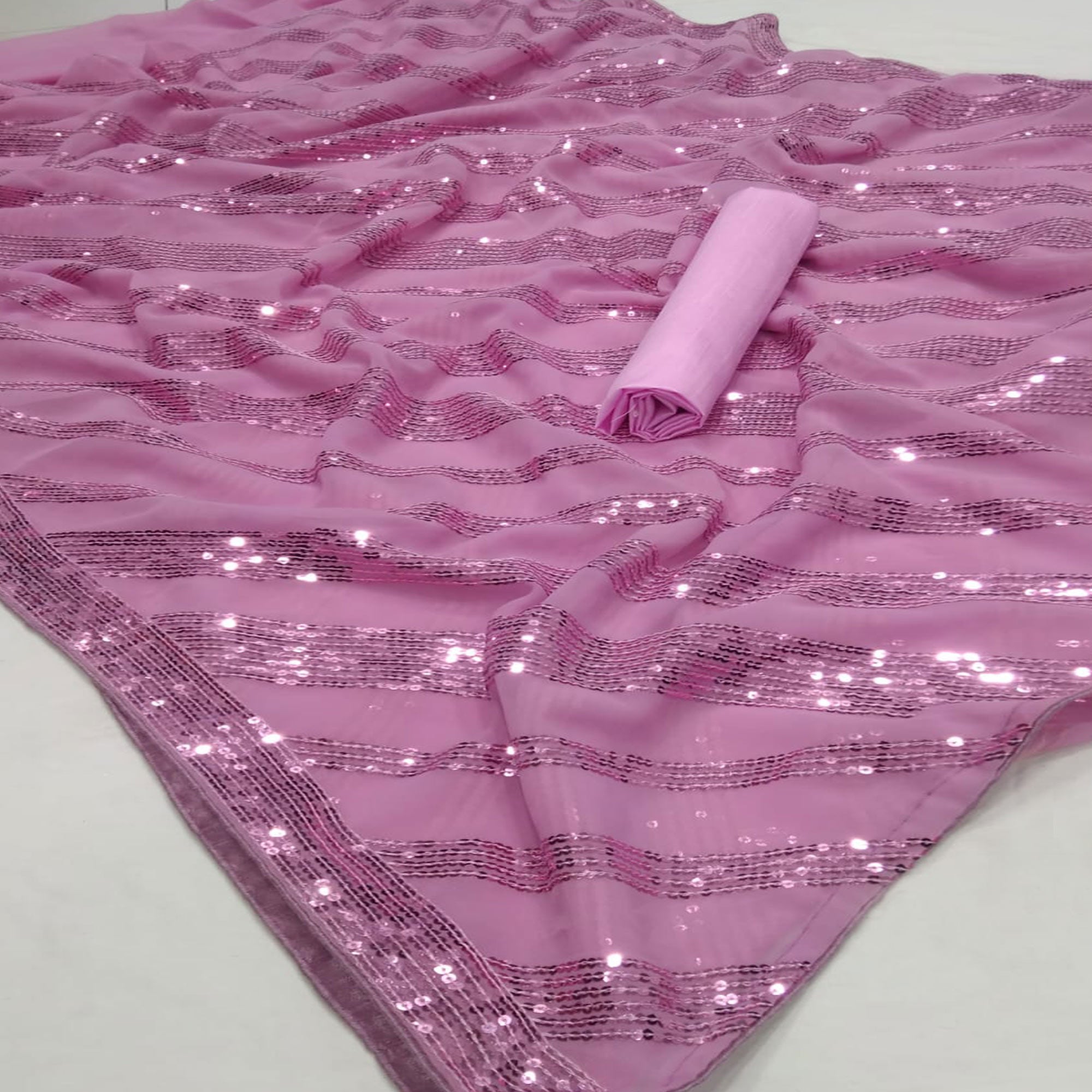 Pink Sequins Embroidered Georgette Saree