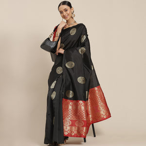 Black Woven Banarasi Silk Saree
