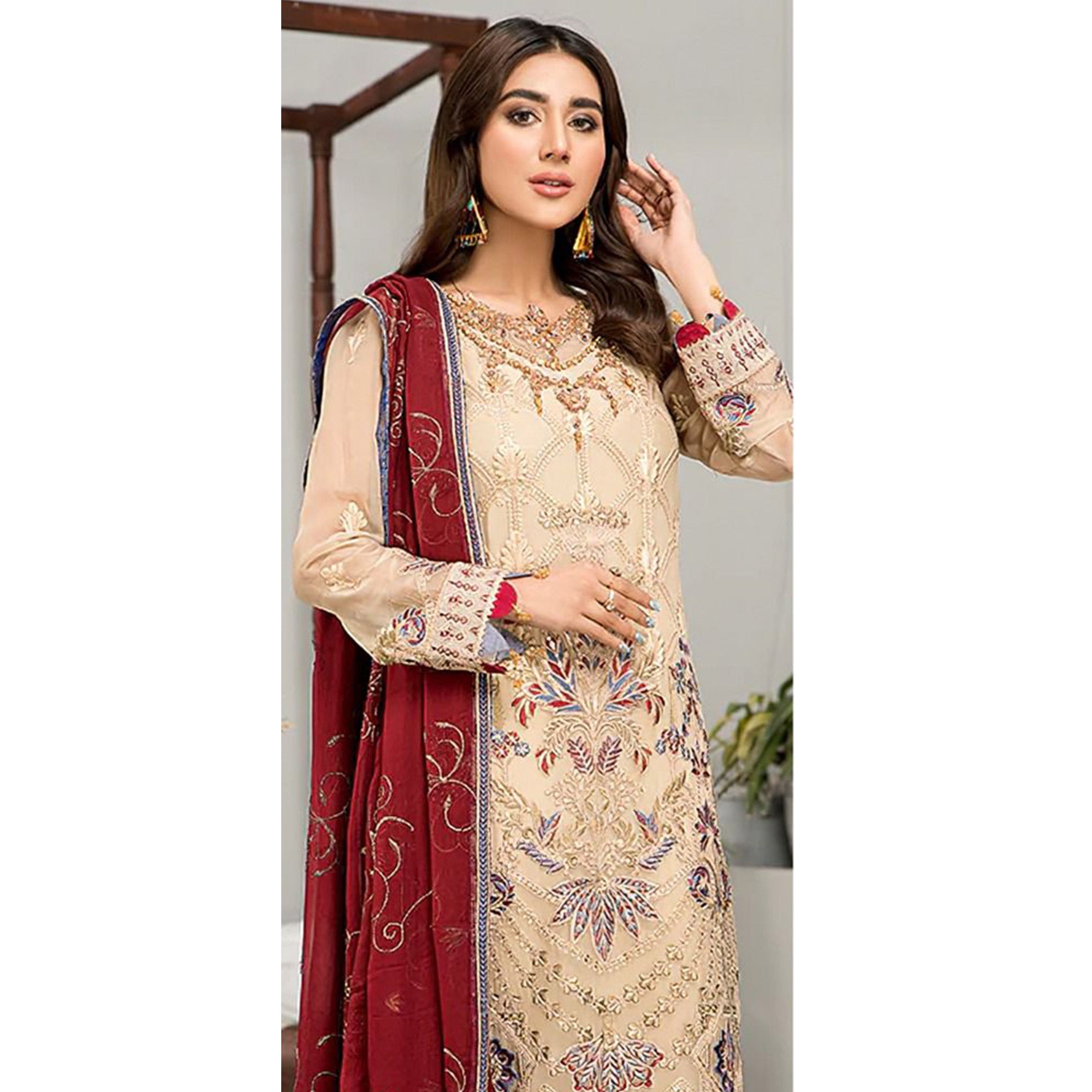 Chikoo Embroidered Georgette Pakistani Suit