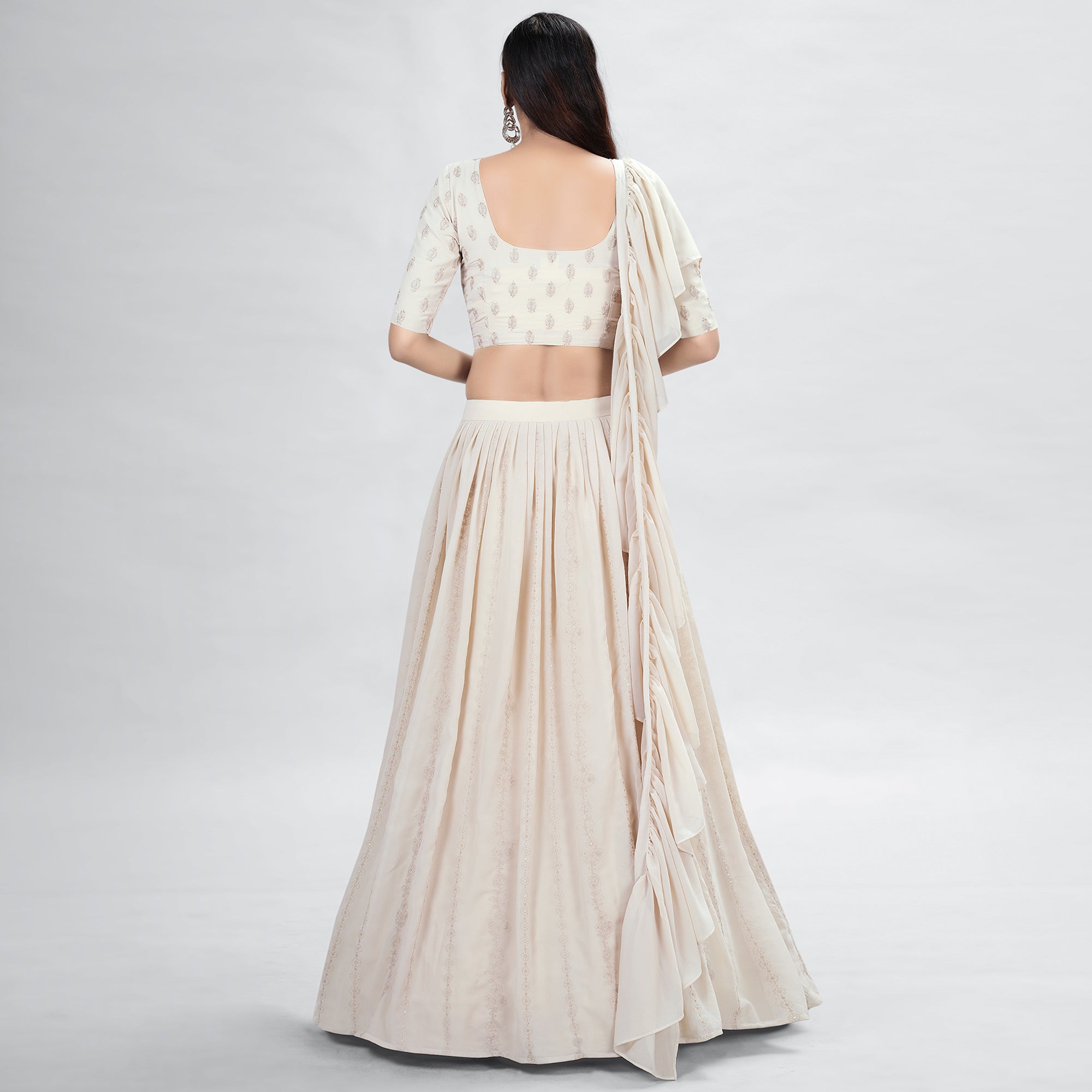 Beige Embroidered Georgette Lehenga Choli