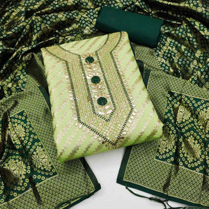 Green Woven With Embroidered Chanderi Dress Material