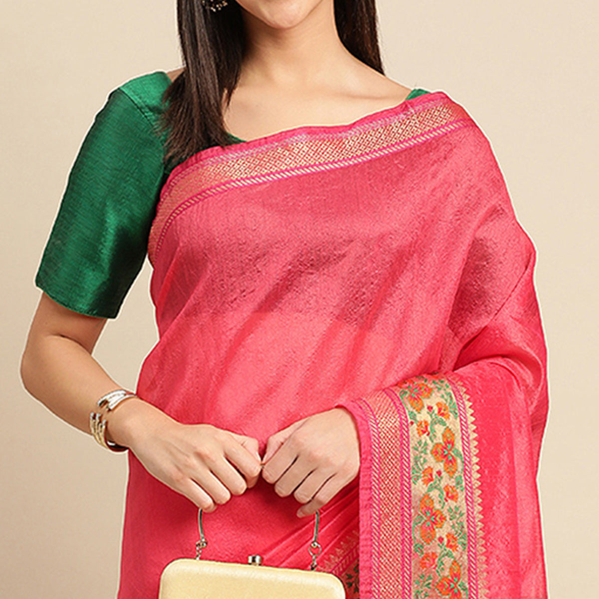 Rani Pink Woven Cotton Silk Saree