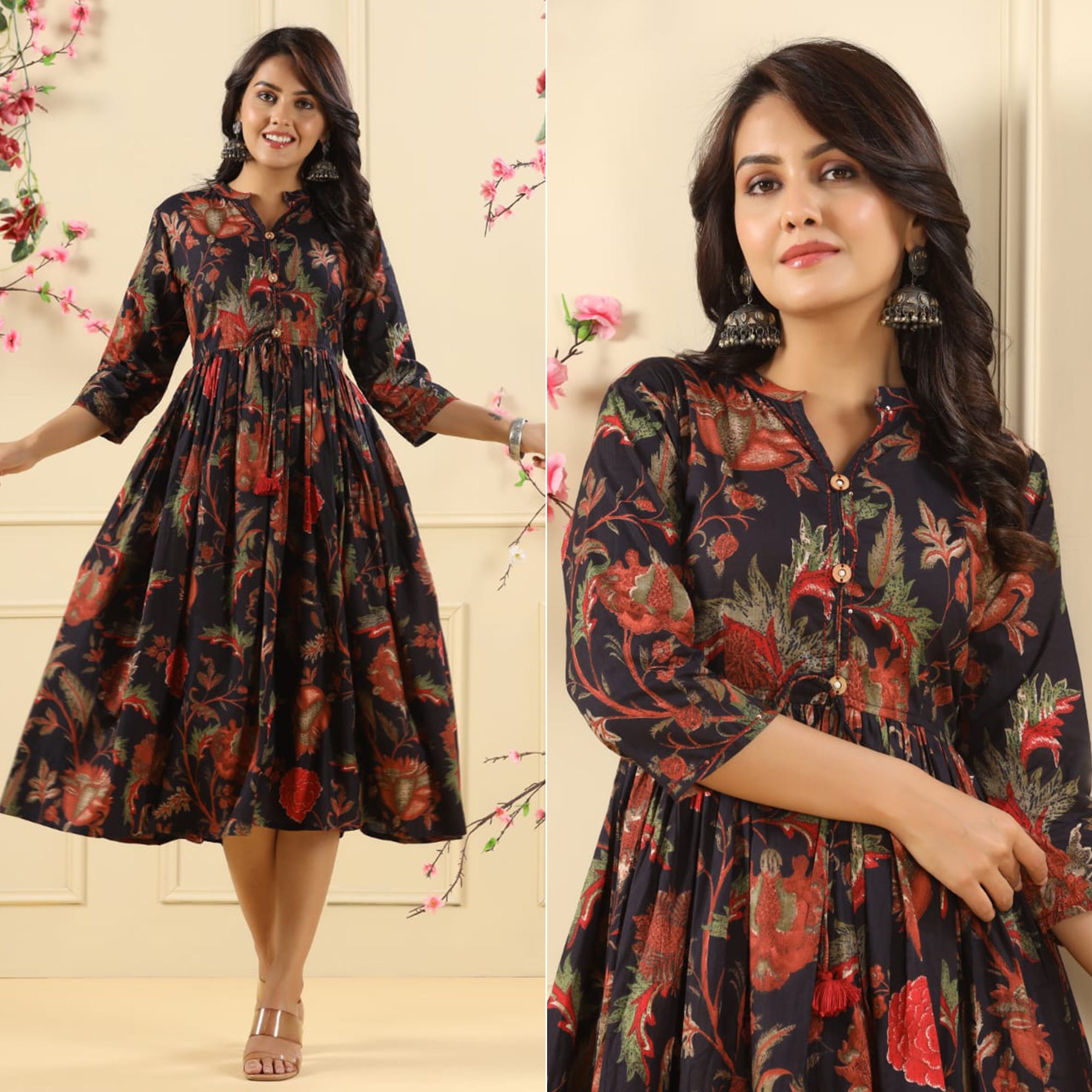 Black Floral Printed Pure Cotton Dress