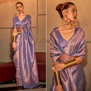 Light Violet Woven Art Silk Saree With Tassels