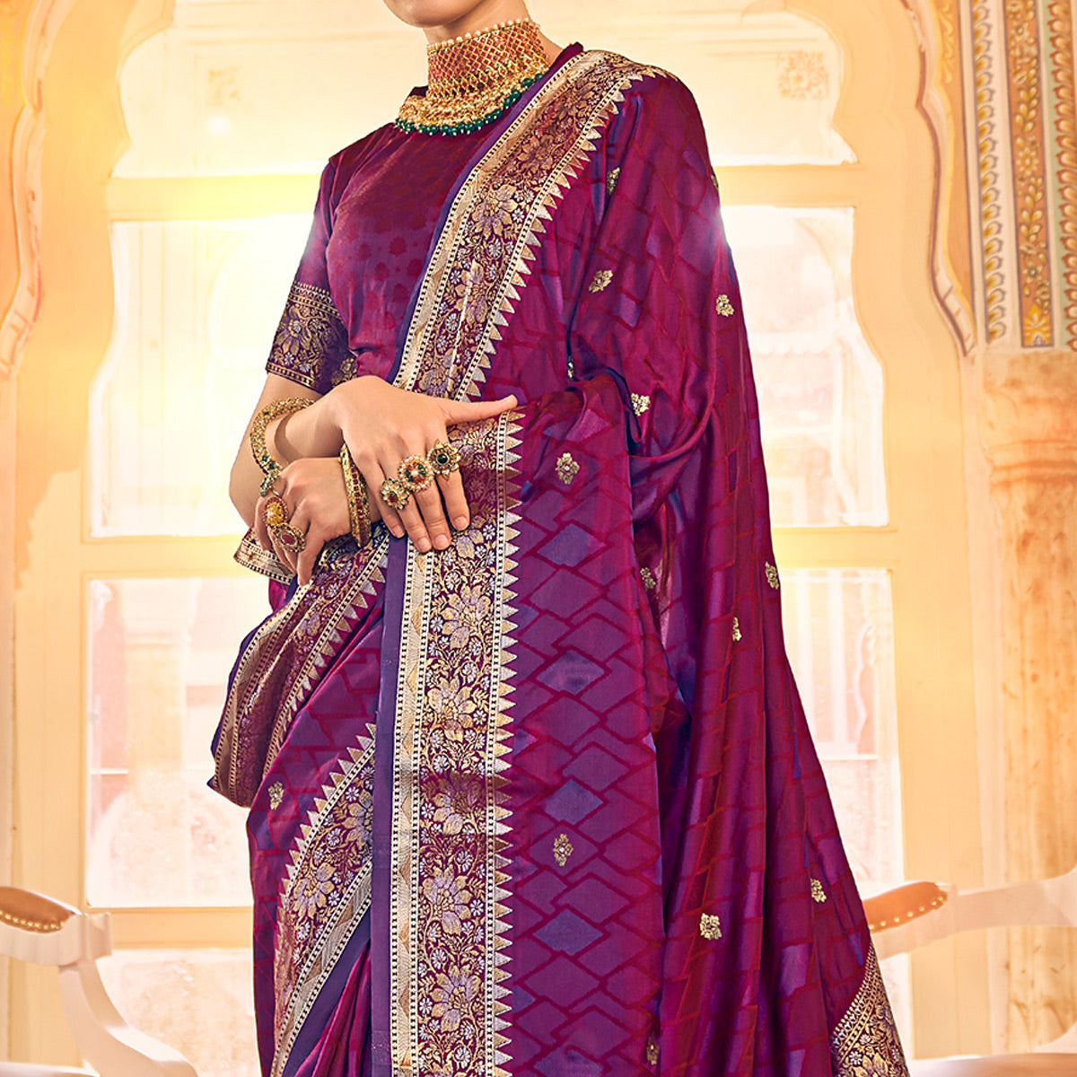 Purple Woven Satin Saree