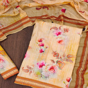 Yellow Floral Digital Printed Muslin Dress Material
