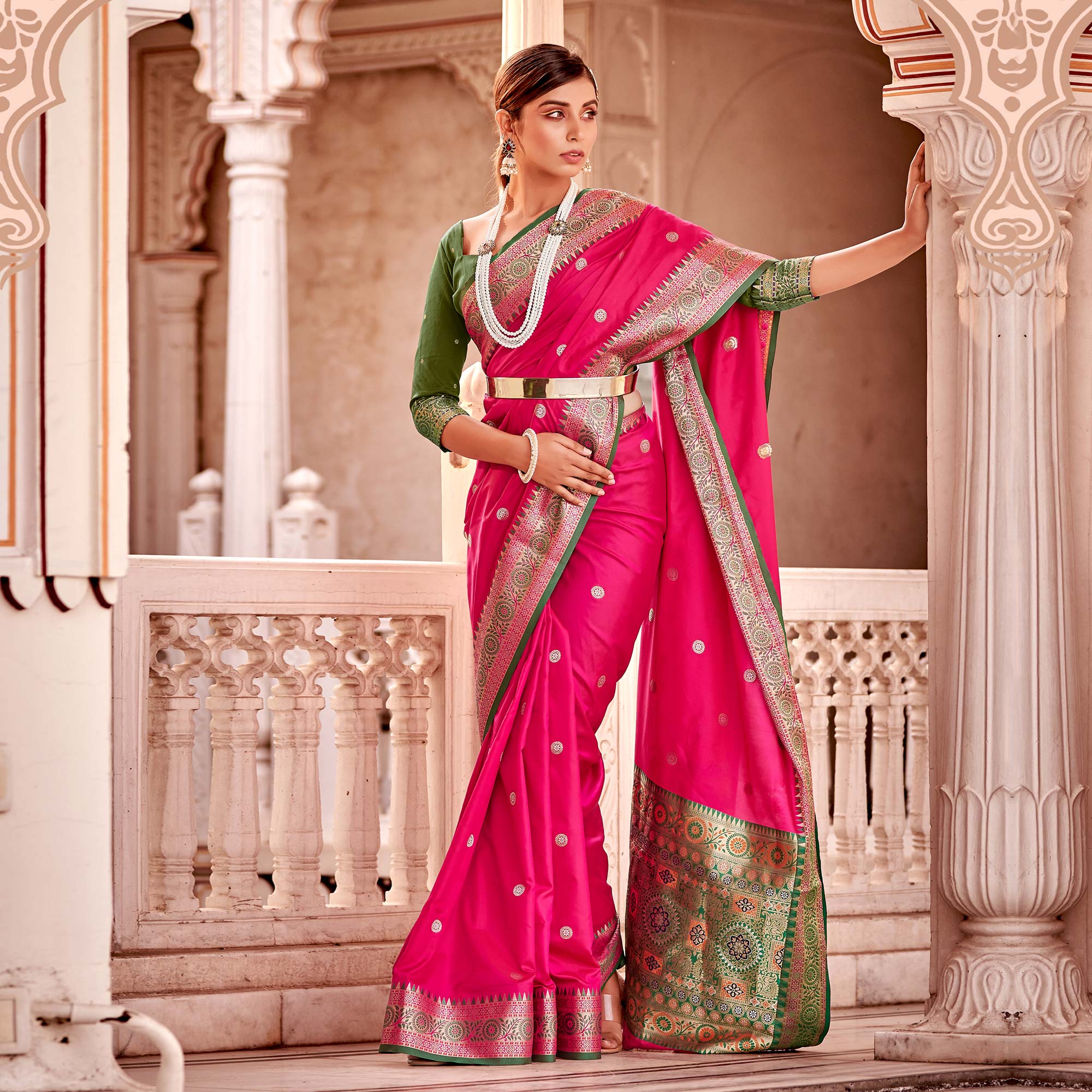 Pink Woven Banarasi Silk Saree