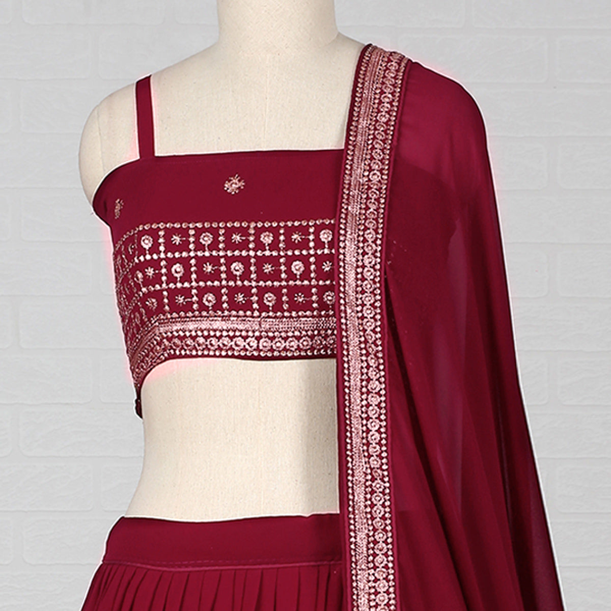 Maroon Embroidered Georgette Lehenga Choli