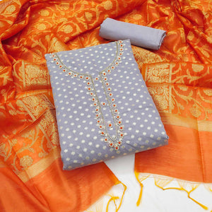 Grey Woven Banarasi Silk Dress Material