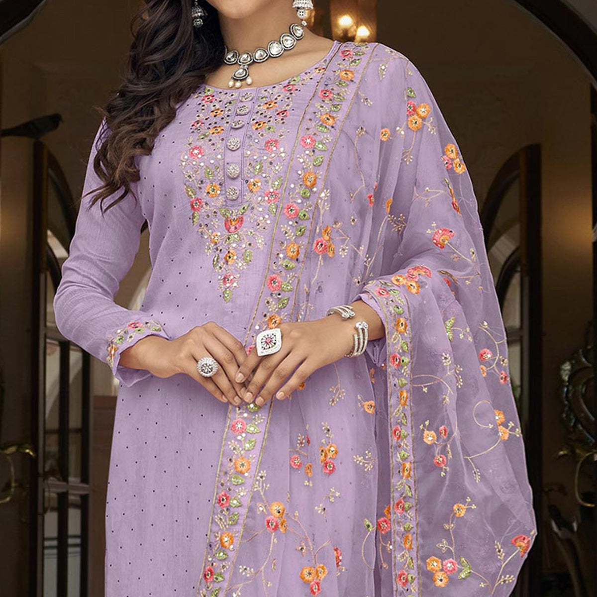 Light Purple Floral Embroidered Georgette Salwar Suit