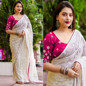 White Sequins Work Georgette Saree