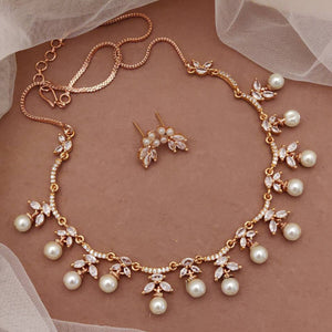 Rose Gold American Diamond Premium Alloy Necklace set