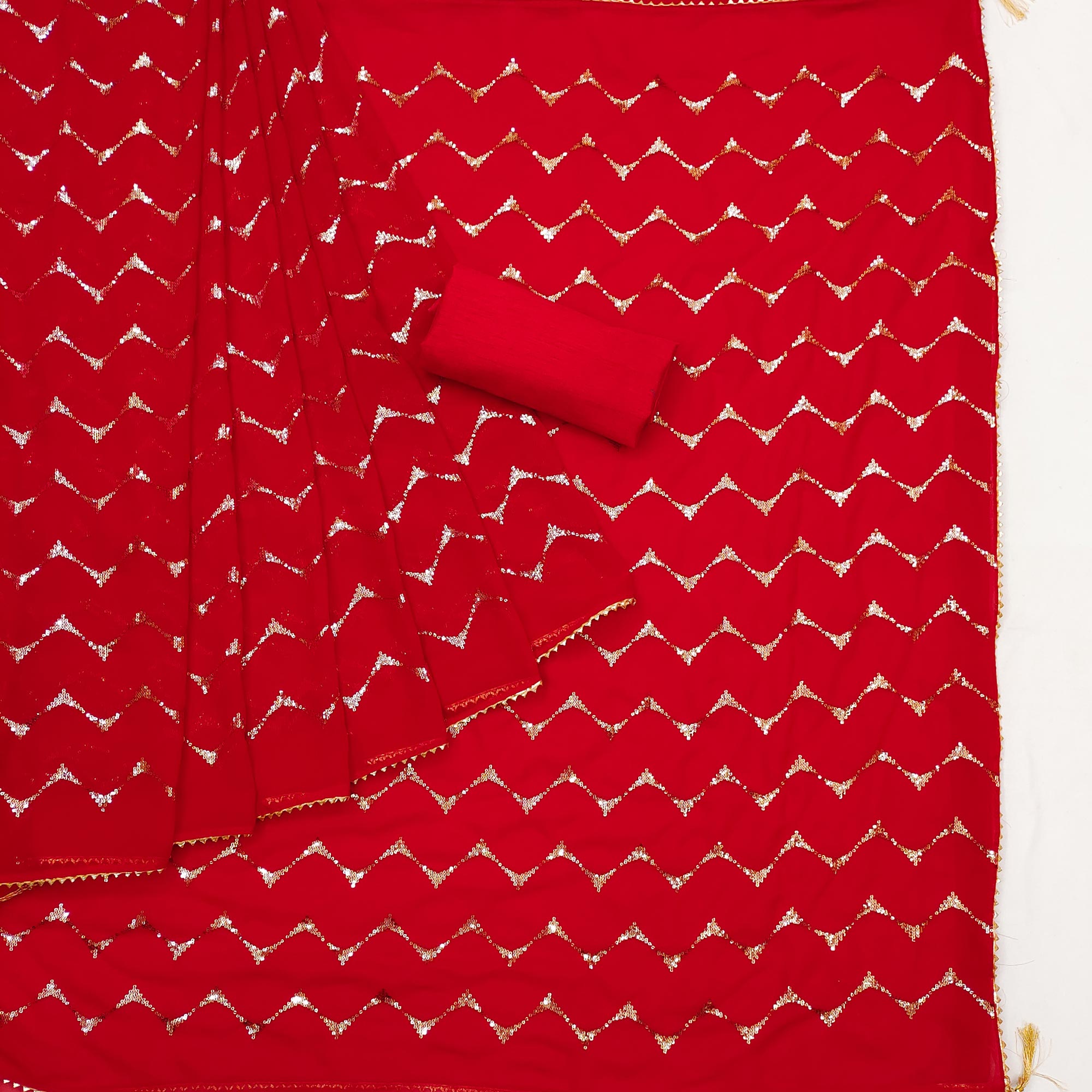 Red Sequins Embroidered Georgette Saree