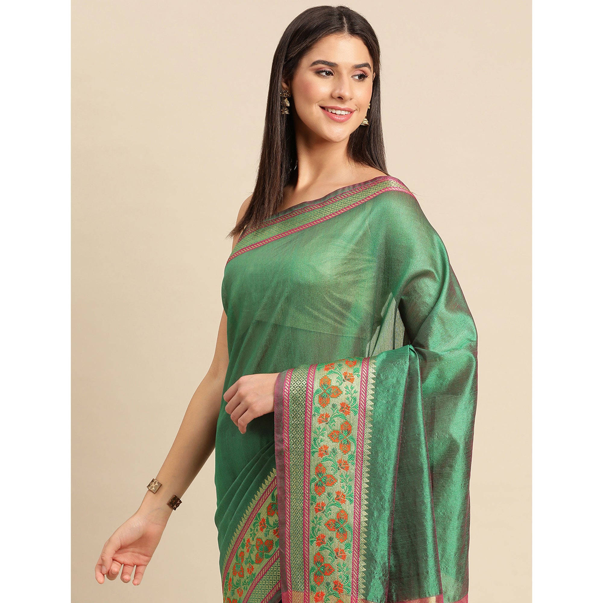 Green Woven Cotton Silk Saree