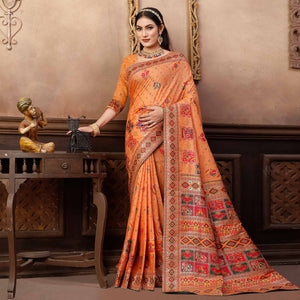 Orange Woven With Gota Patti Work Pashmina Saree