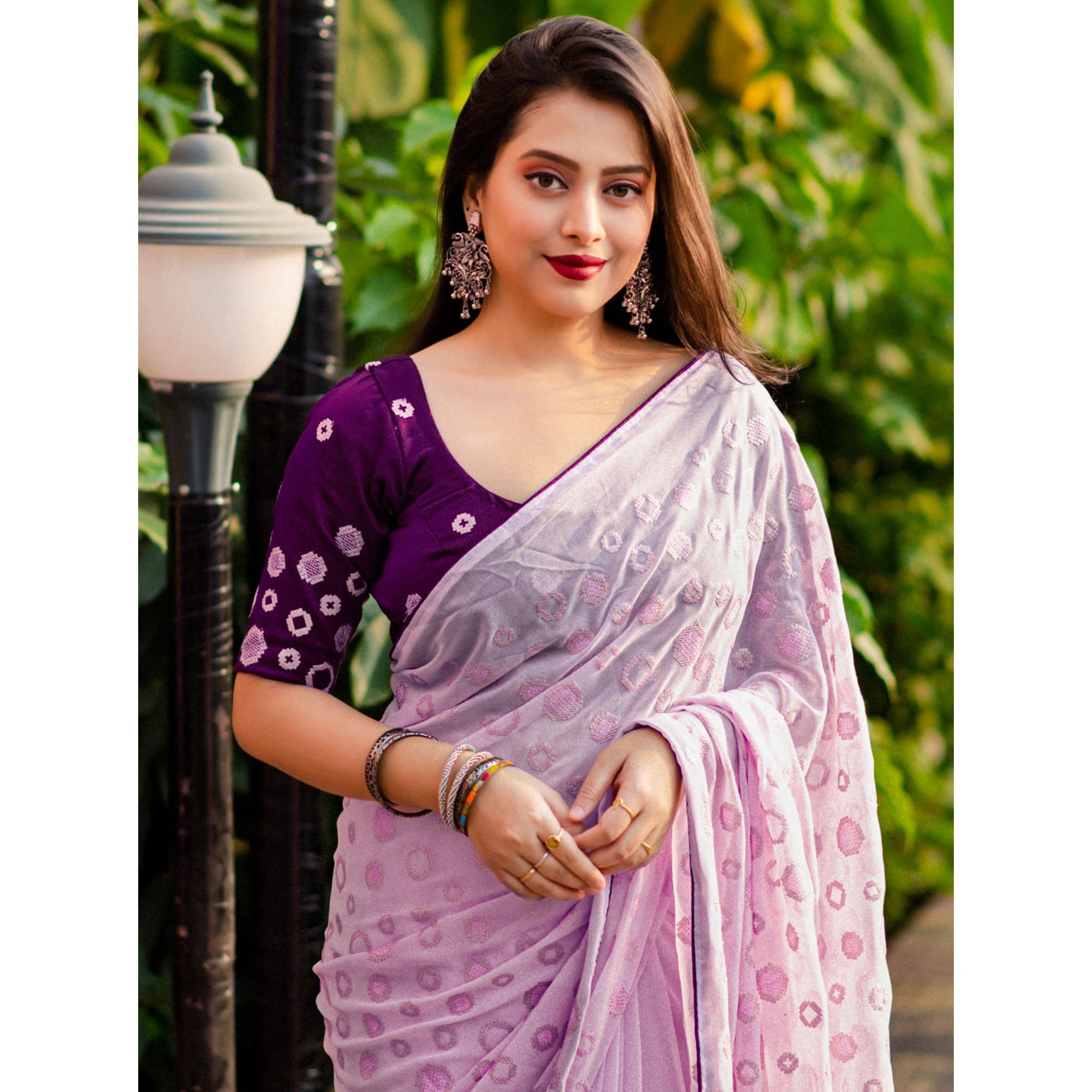 Pink Sequins Work Georgette Saree