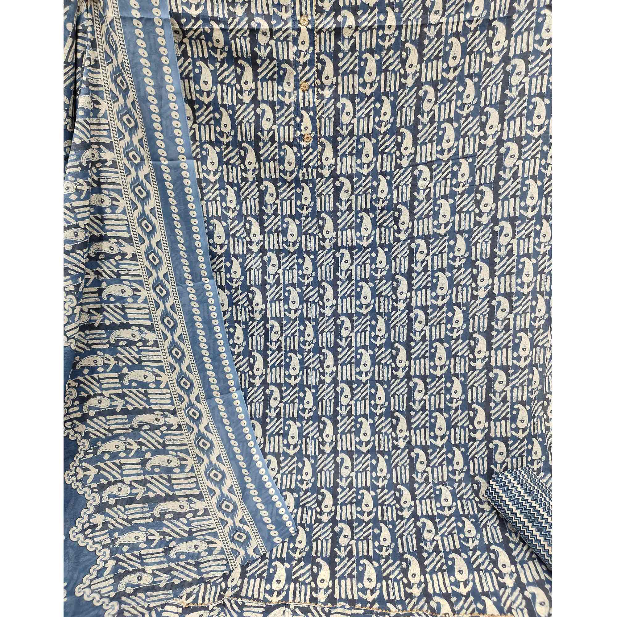 Blue Printed Cotton Blend Dress Material