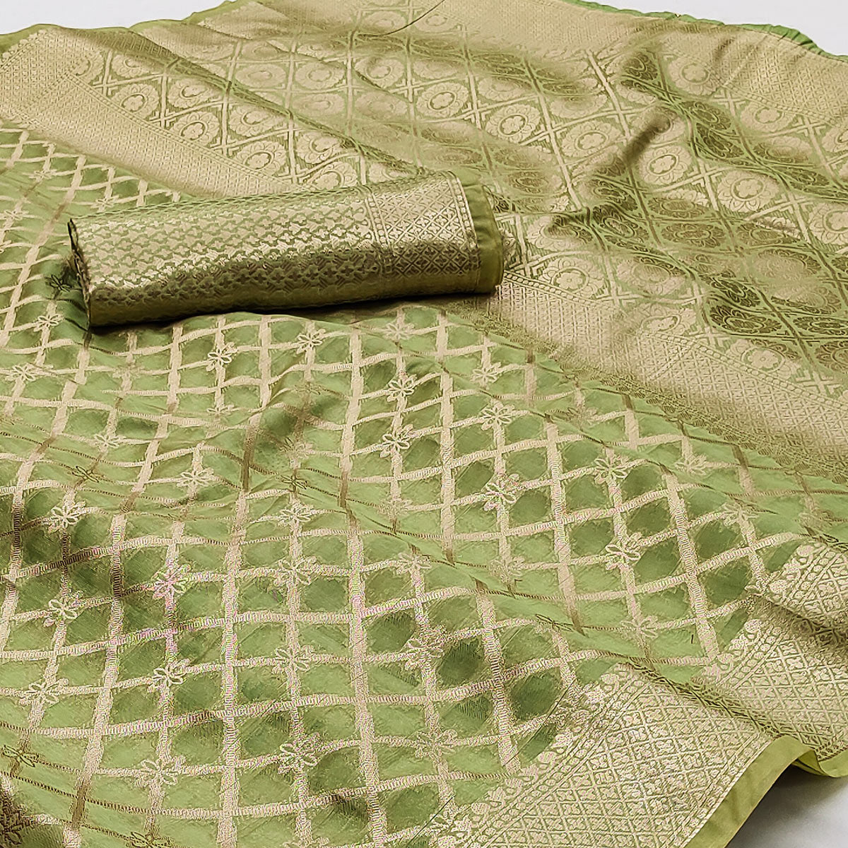 Green Woven Organza Saree