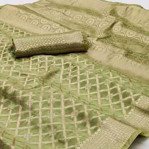 Green Woven Organza Saree