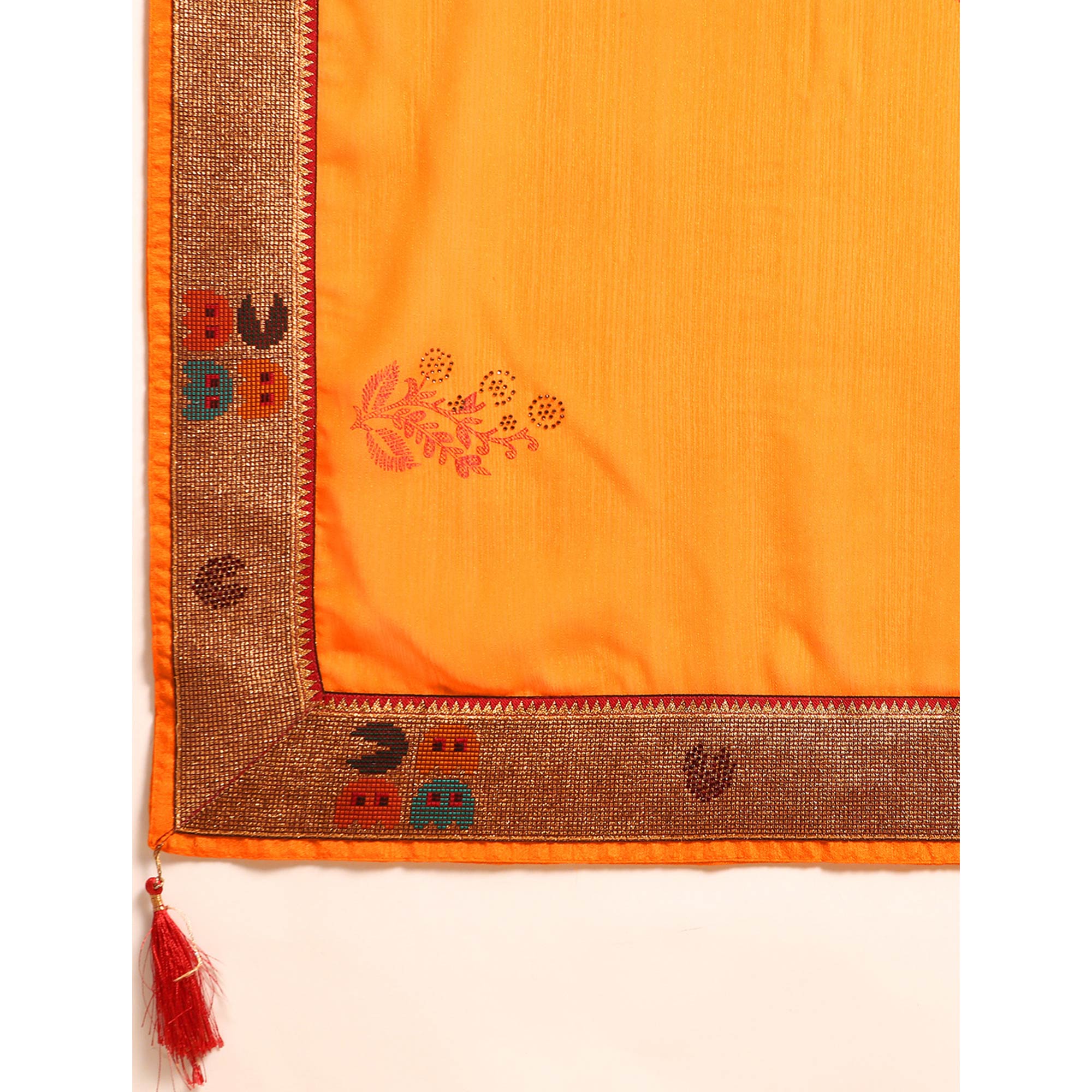 Yellow Foil Printed With Swarovski Zomato Silk Saree