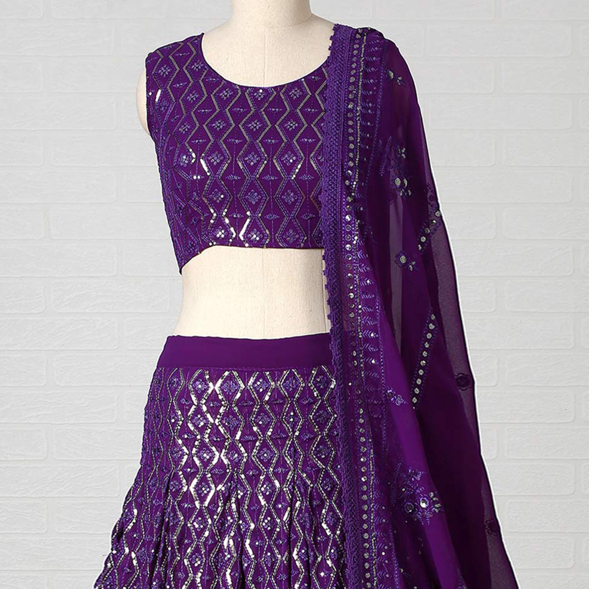 Purple Sequins Embroidered Georgette Lehenga Choli