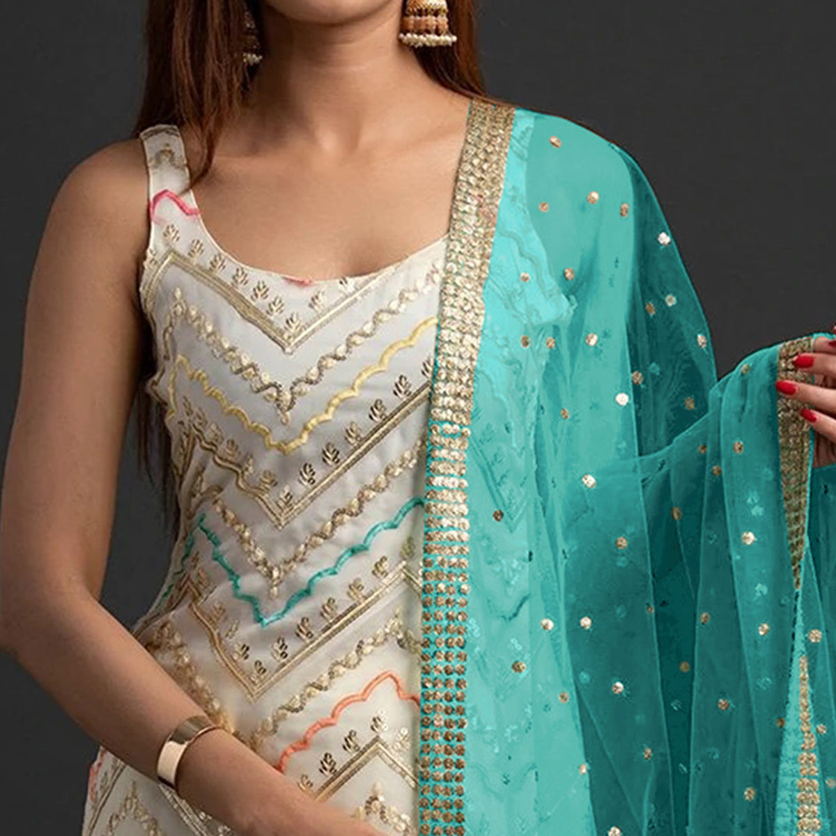 White Embroidered Georgette Sharara Suit