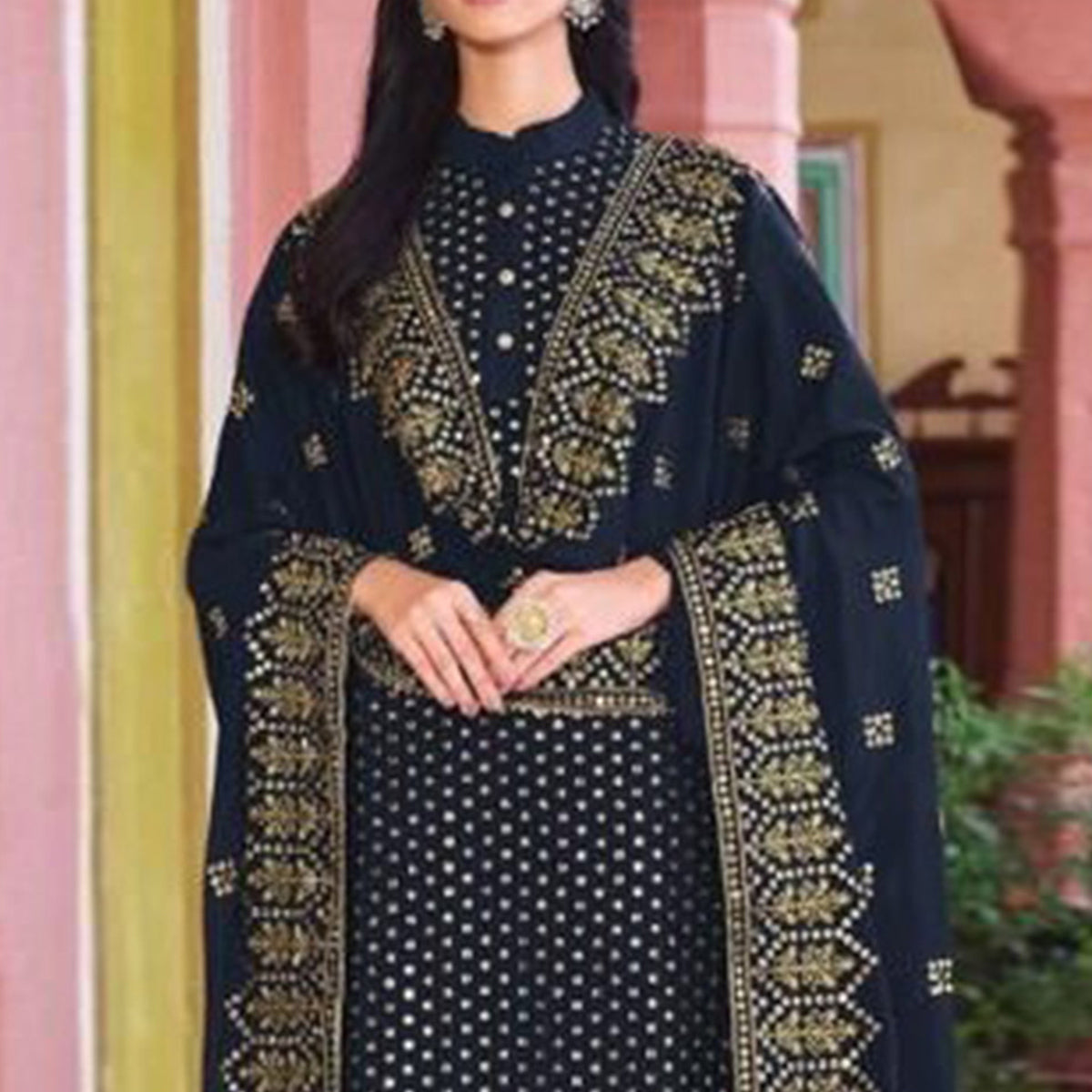 Blue Embroidered Georgette Salwar Suit