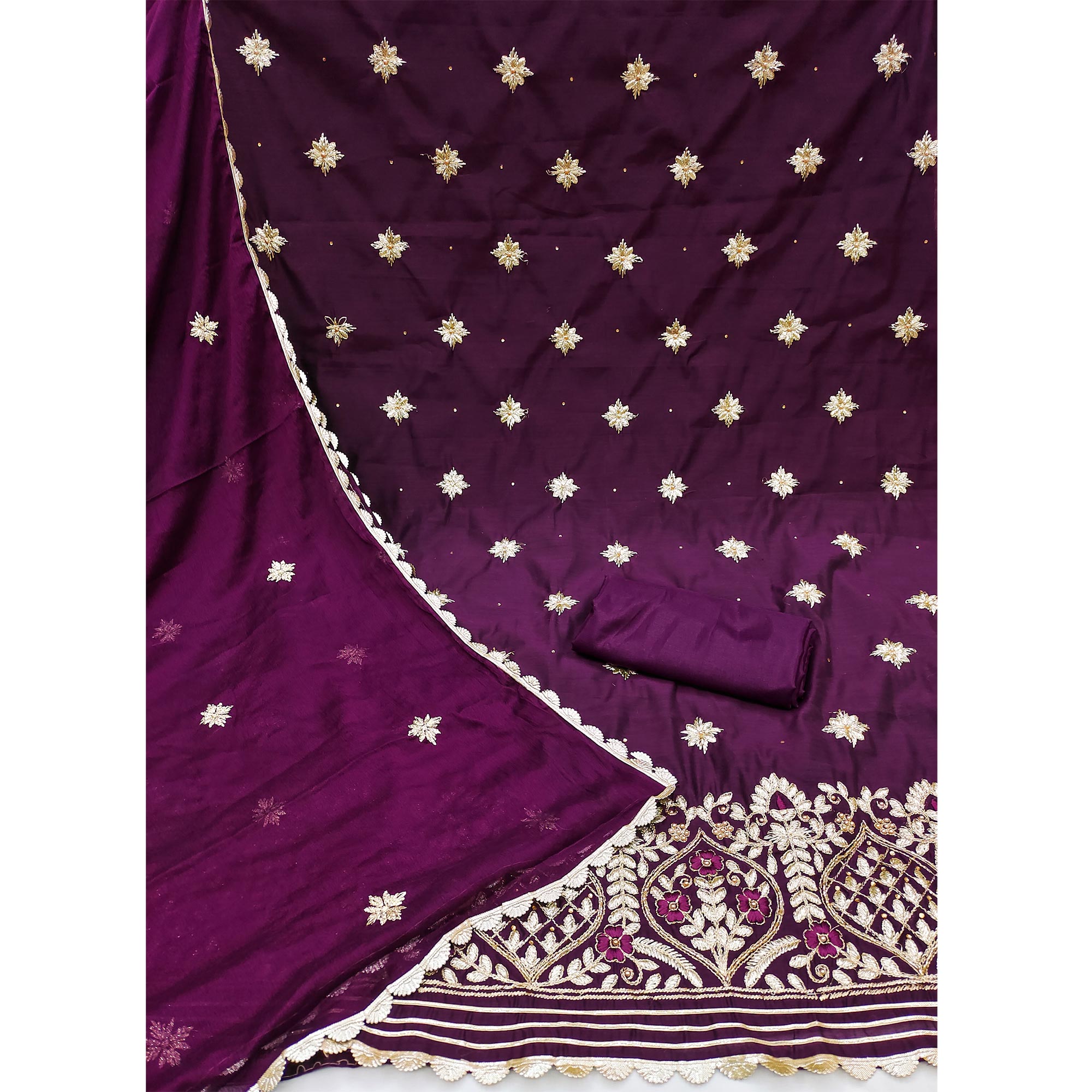 Wine Floral Embroidered Modal Dress Material