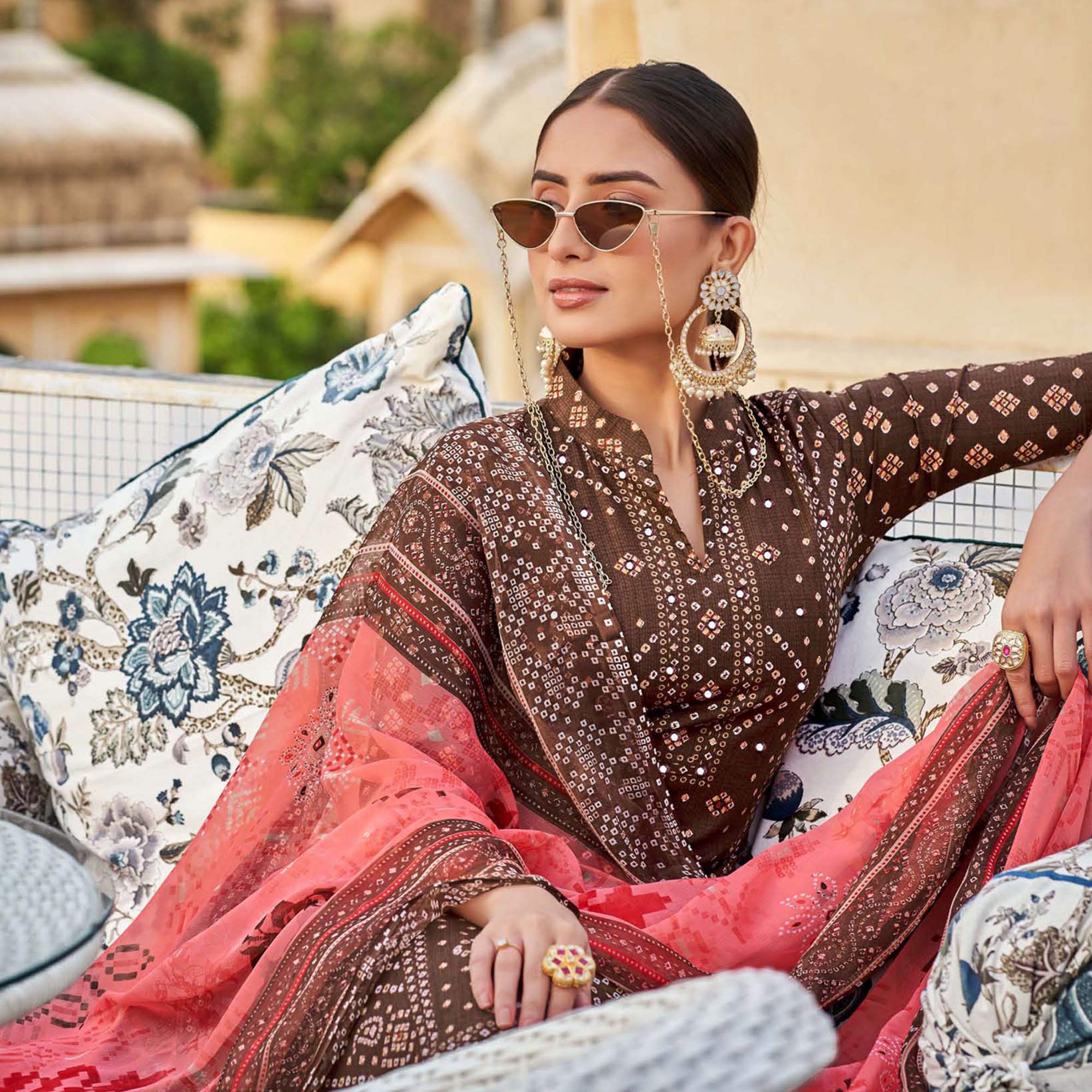 Brown Bandhani Printed Pure Cotton Salwar Suit