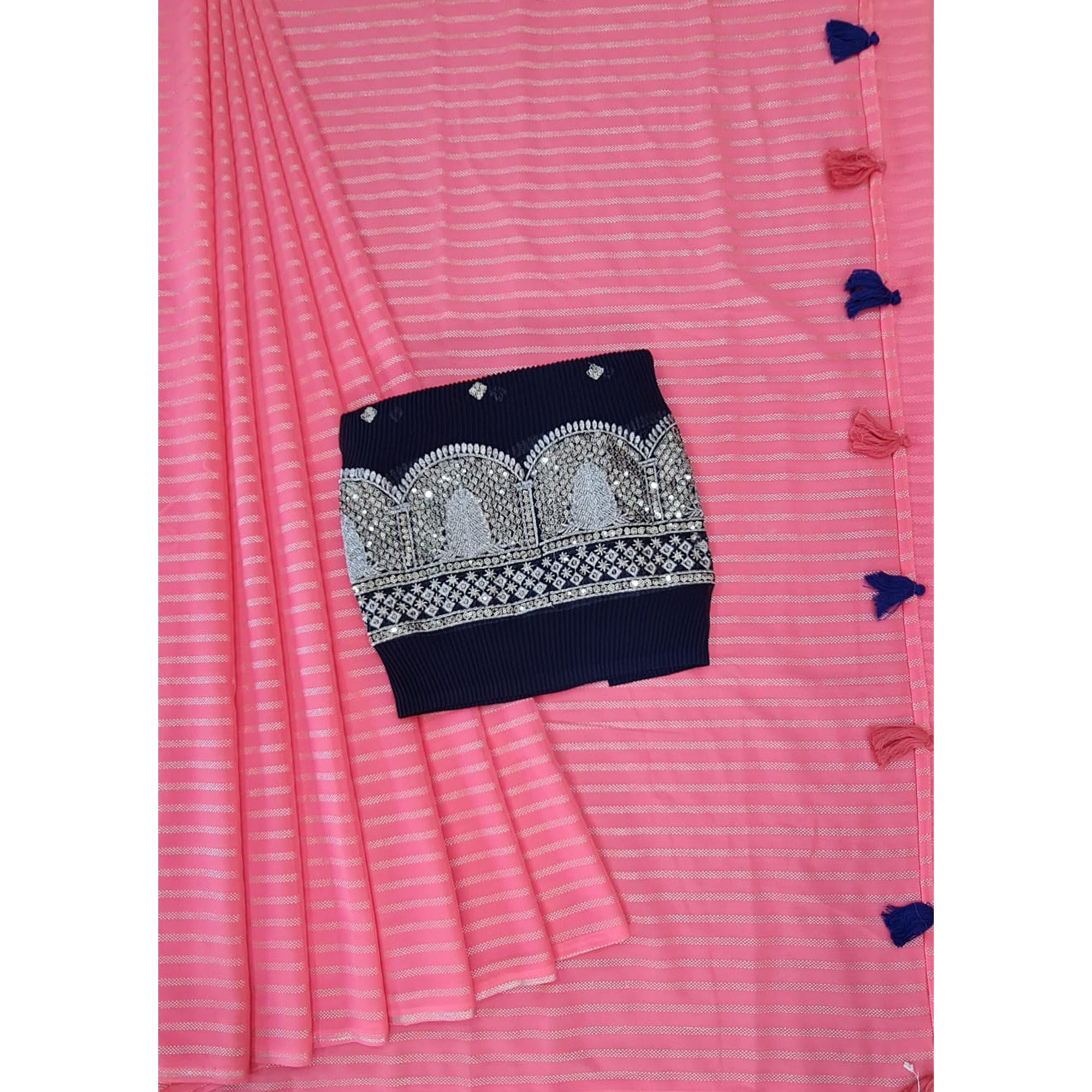 Pink Foil Printed Georgette Saree
