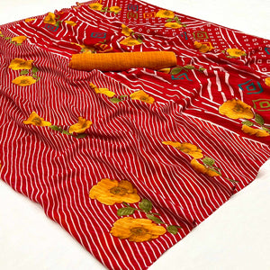 Red Floral Digital Printed Georgette Saree