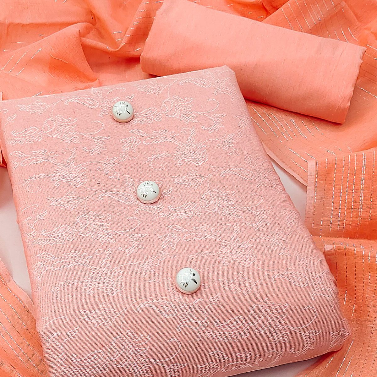 Peach Paisley Printed Cotton Dress Material