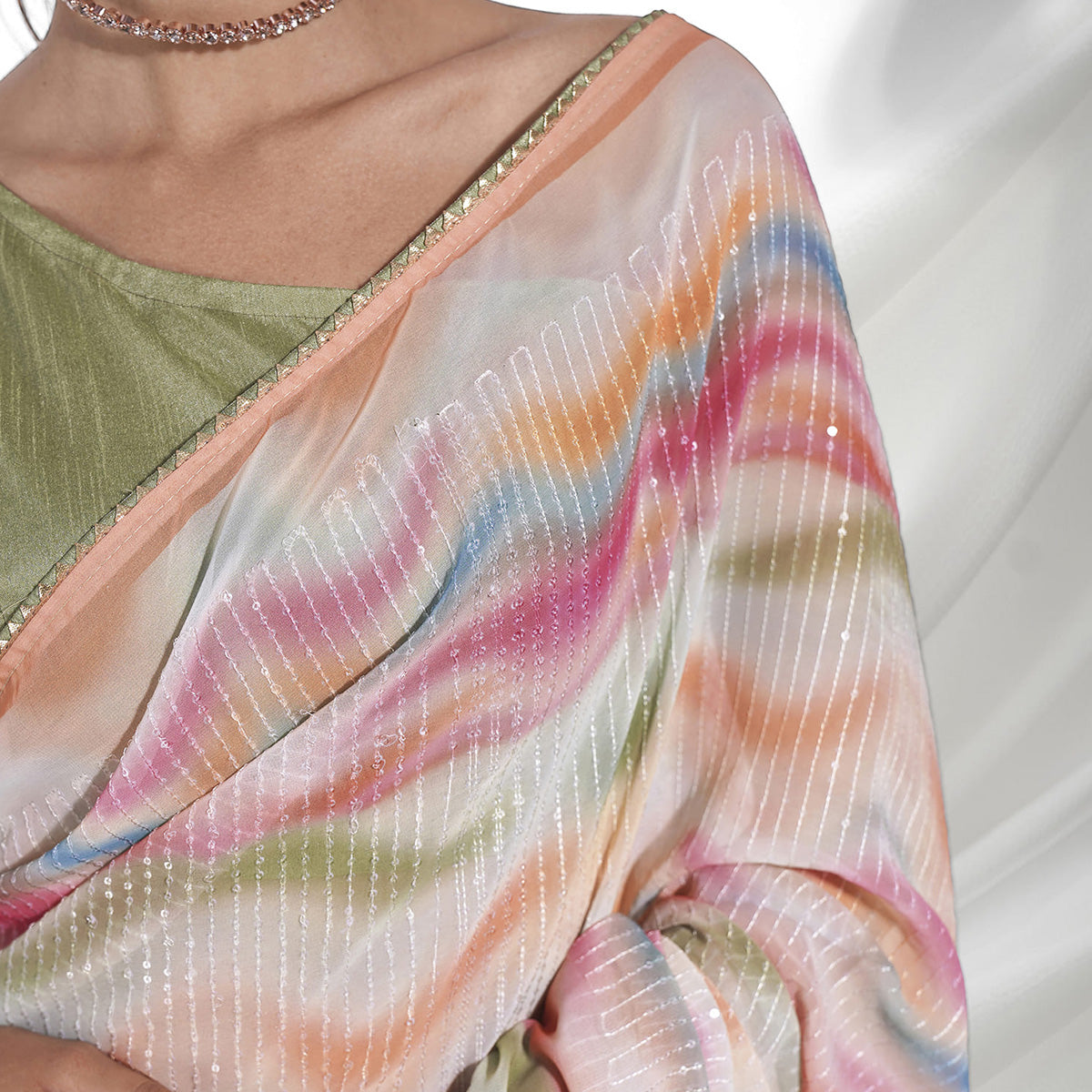 Multicolored Sequins Embroidered Georgette Saree