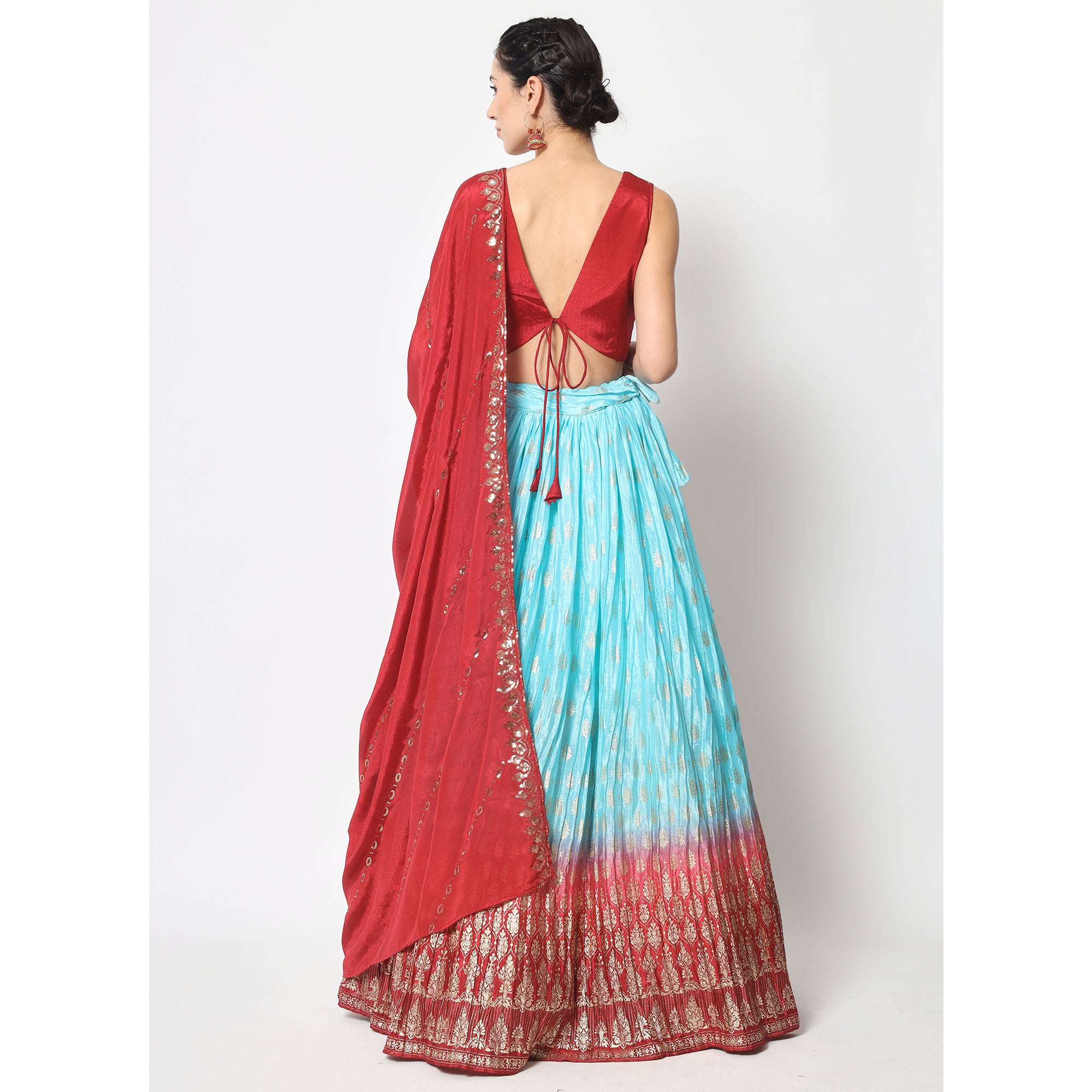 Sky Blue Foil Printed Chiffon Lehenga Choli