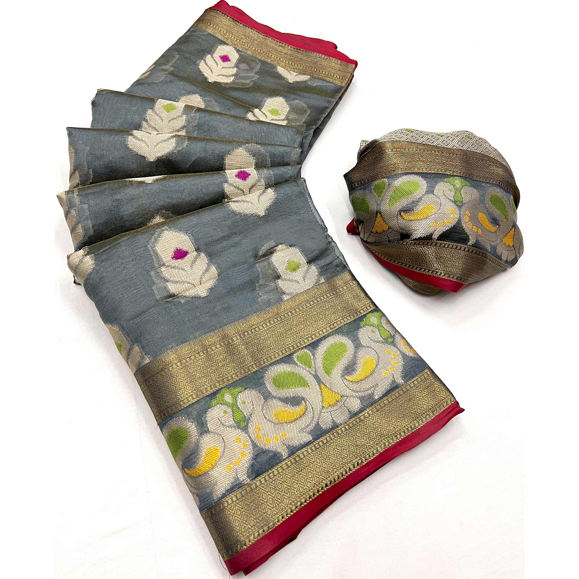 Grey Woven Jacquard Saree